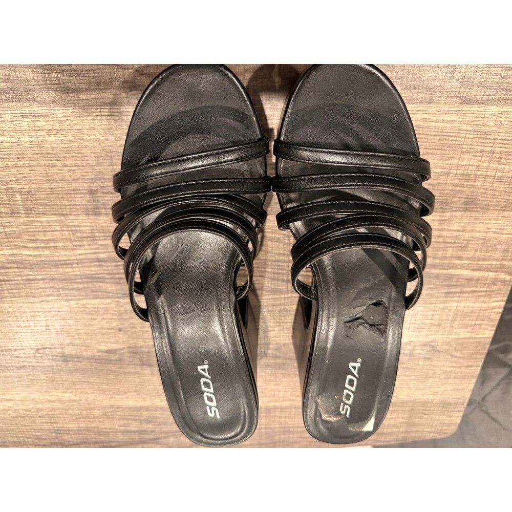 Soda Strappy Platform Mule Heels Black Size 9 – Y2K Chunky Slide Sandals
